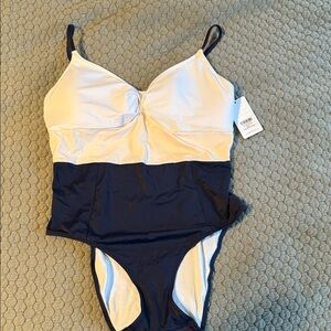Stylish One Piece Swimsuit in Navy, pink and white